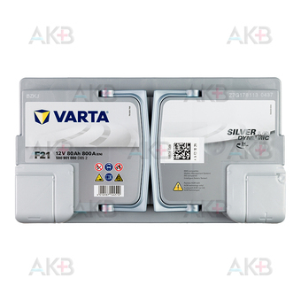 Автомобильный аккумулятор Varta Silver Dynamic AGM F21 (A6) 80R (Start-Stop) 800A 315x175x190. Фото 1