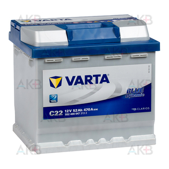 Автомобильный аккумулятор Varta Blue Dynamic C22 52R 470A 207x175x190