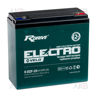 Мото аккумулятор Rdrive Electro Velo 6-DZF-20 (6-DZM-20) 30 Ач (181x77x167)