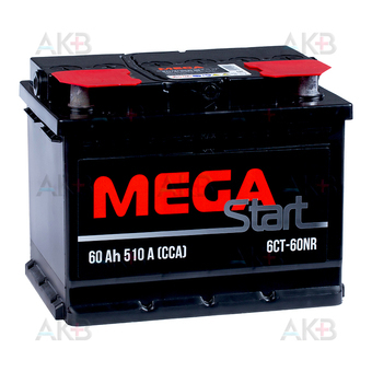 Автомобильный аккумулятор MEGA START 60 Ач 510A о.п. (242х175х190) 6СТ-60 NR
