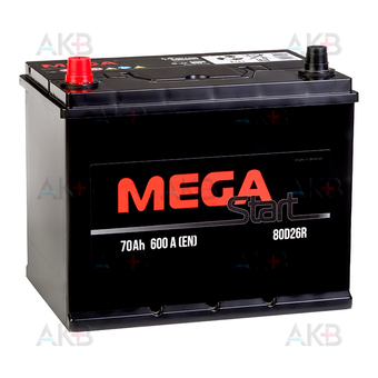 Автомобильный аккумулятор MEGA START 80D26R 70Ah 600A прям. пол. (261x175x225)