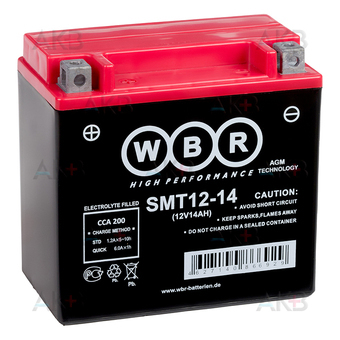Мото аккумулятор WBR SMT12-14-А AGM 14 Ач 210А прямая пол.(135x90x166) YB14-A2,YTX14AH-BS, YB12A-А