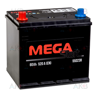 Автомобильный аккумулятор MEGA START 55D23R 60Ah 520A прям. пол. (232x173x225)
