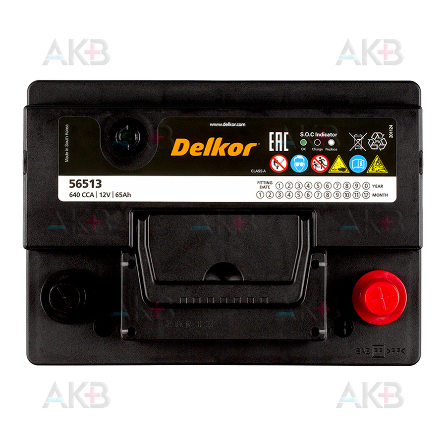 Автомобильный аккумулятор Delkor 56513 (65R 640A 241x174x188)