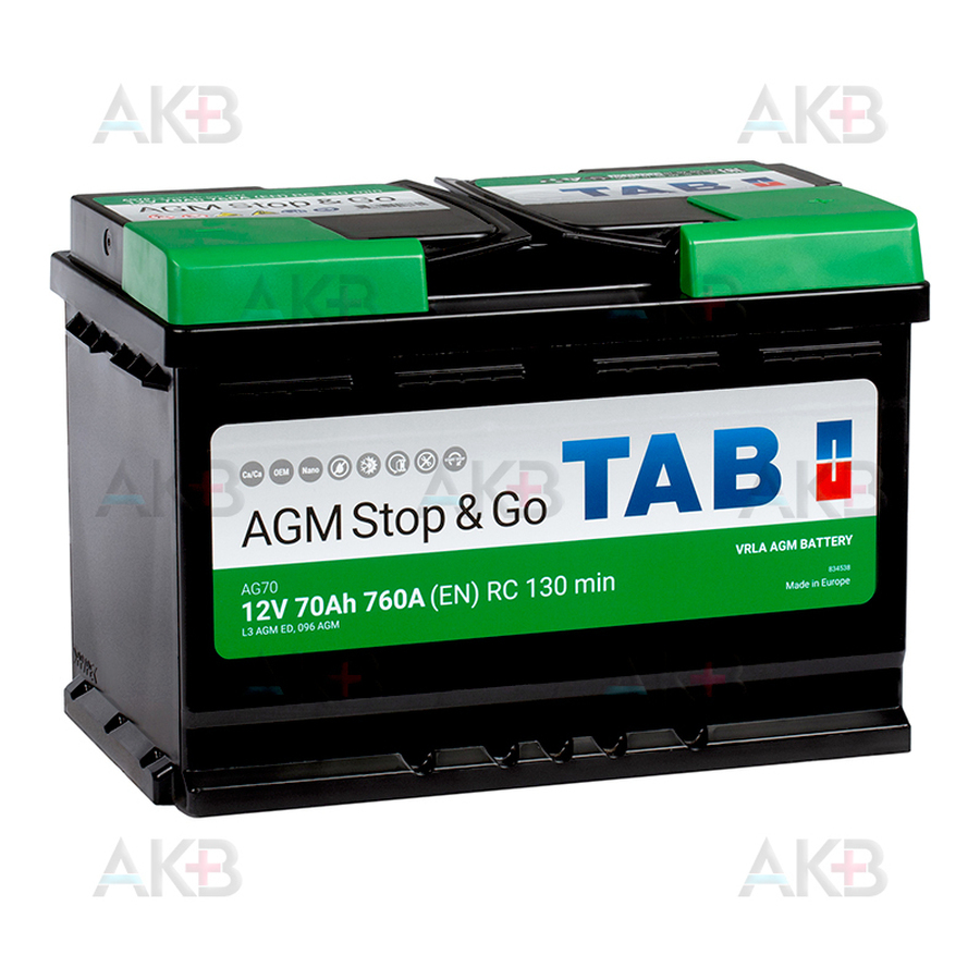 Автомобильный аккумулятор Tab AGM Stop-n-Go 70R (760A 278x175x190) 213070