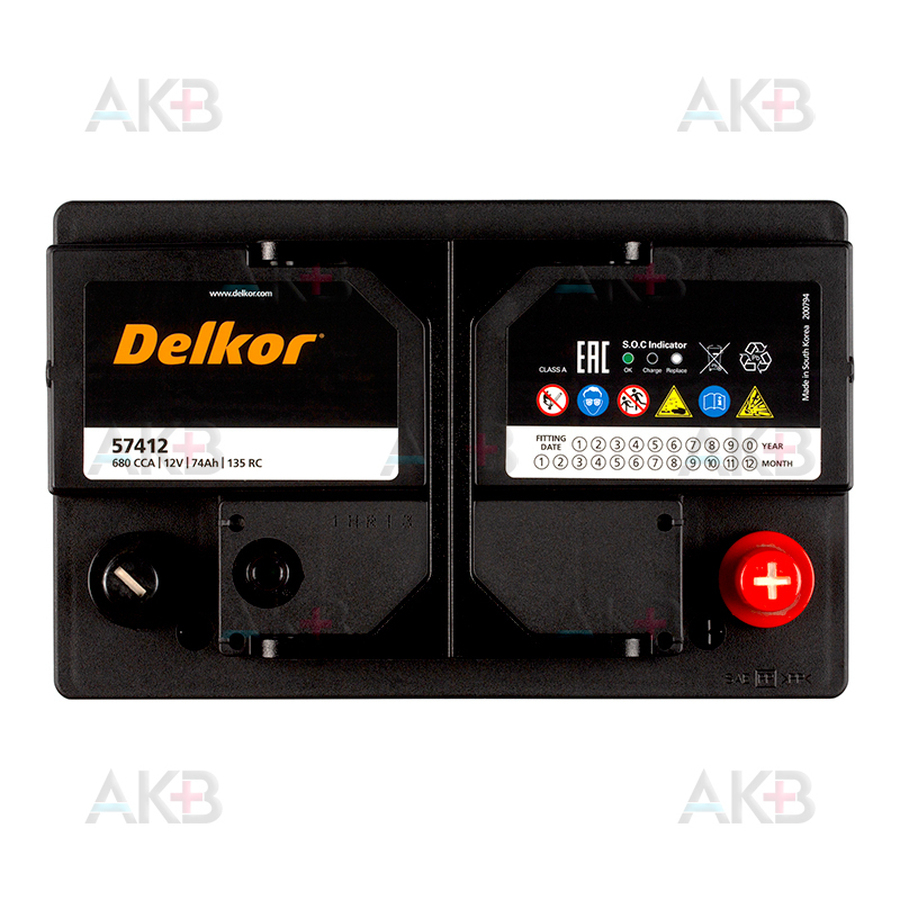 Автомобильный аккумулятор Delkor 57412 (74R 680A 277x174x188)