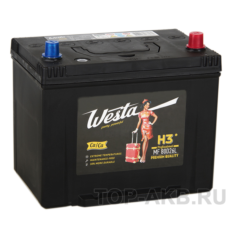 Автомобильный аккумулятор Westa 80D26L (70R 620A 260x173x225)