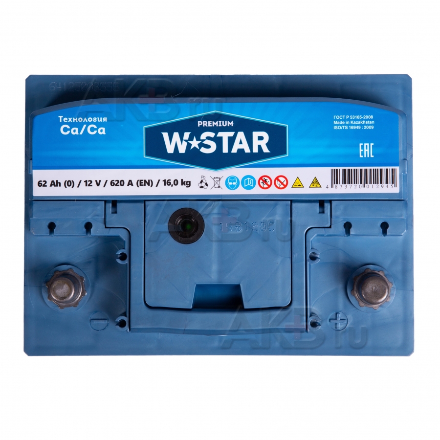 Автомобильный аккумулятор W STAR 62 Ач обр. пол. 620А (242x175x190)