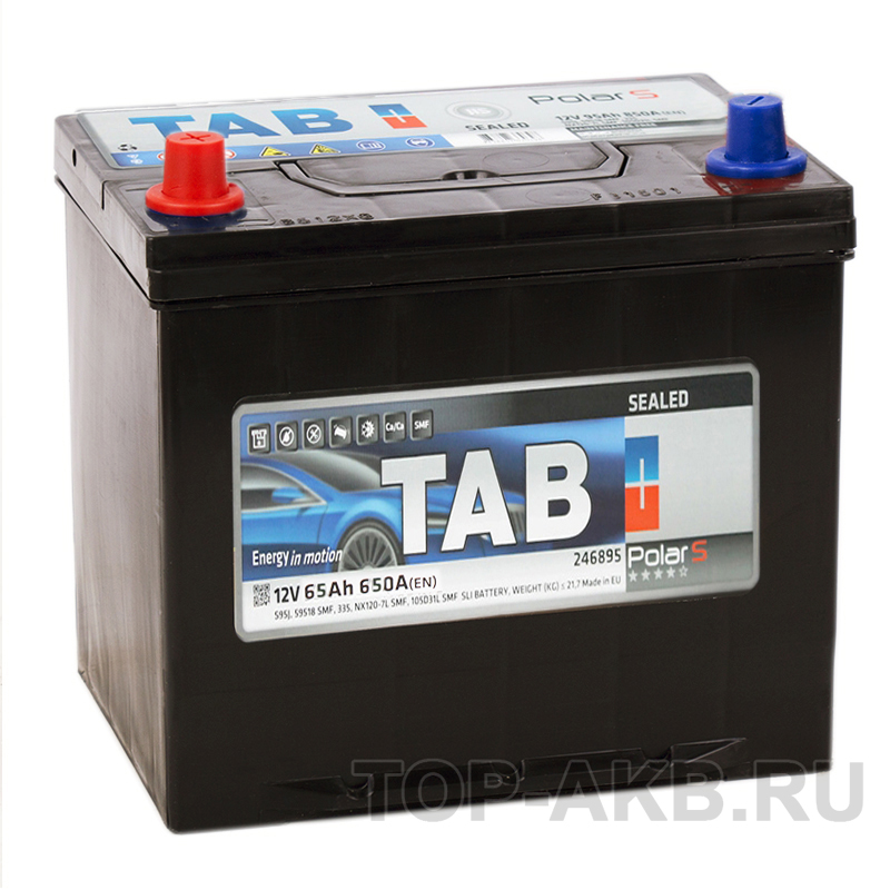 Автомобильный аккумулятор Tab Polar S 65L (650А 232x173x225) D23 прям. 246965 56569