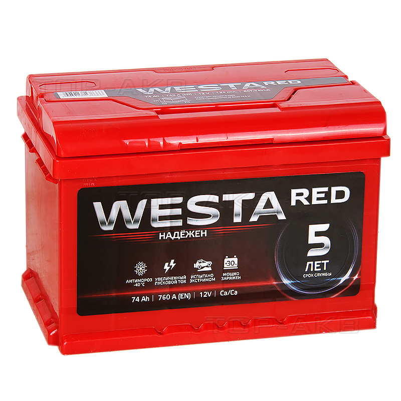 Автомобильный аккумулятор Westa 74L 760A 278x175x190