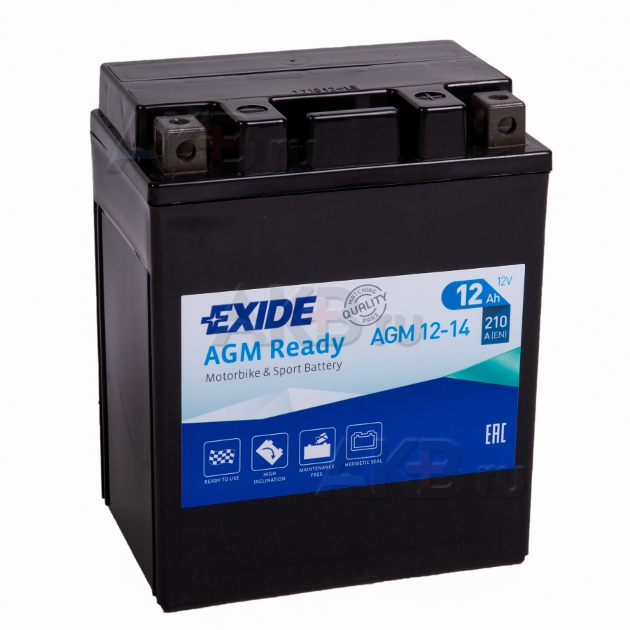 Мото аккумулятор Exide AGM Ready 12-14 12V 12Ah 210A (134x90x164) обр. пол.