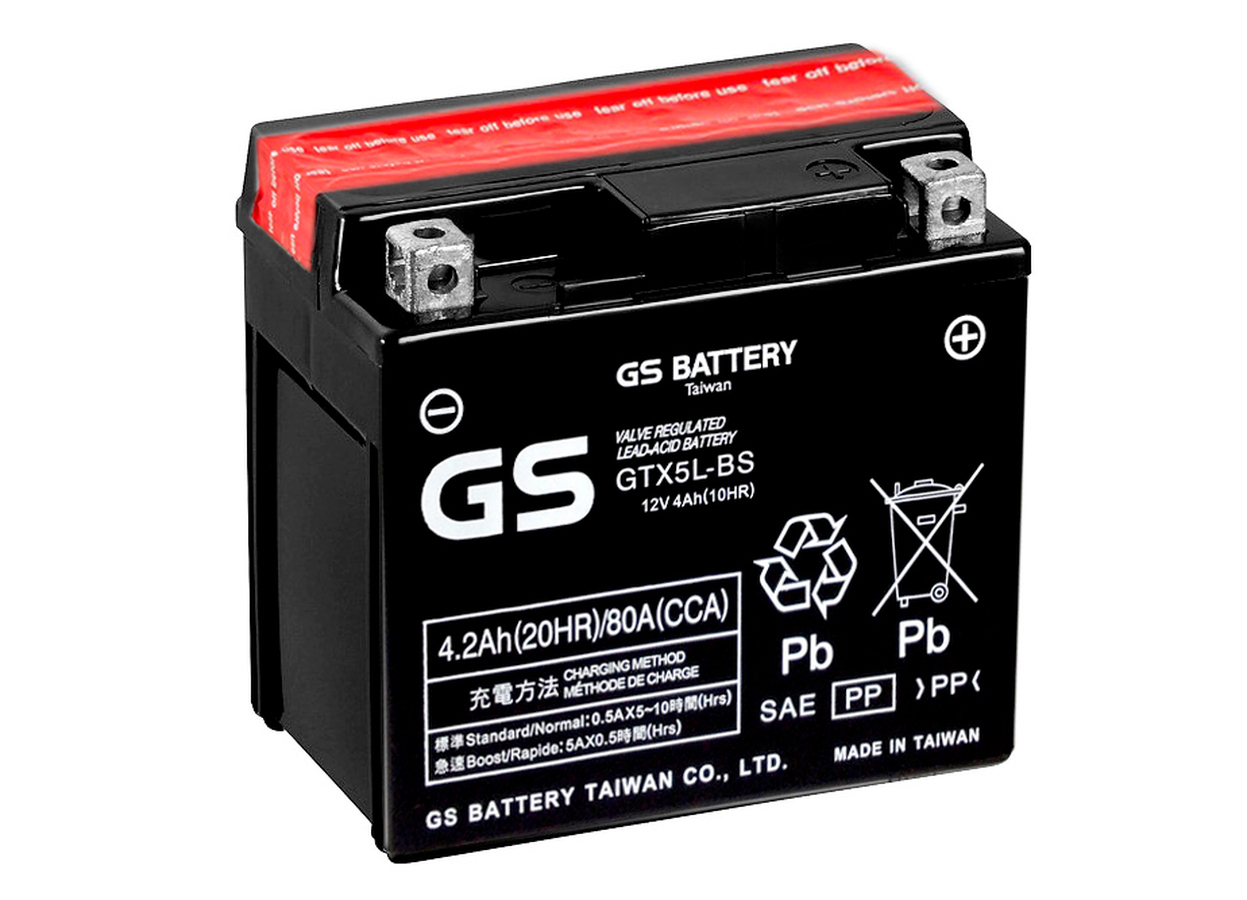 Мото аккумулятор GS GTX5L-BS 12V 4Ah 80А (113x70x105) обр. пол. AGM сухозаряж. GS YUASA