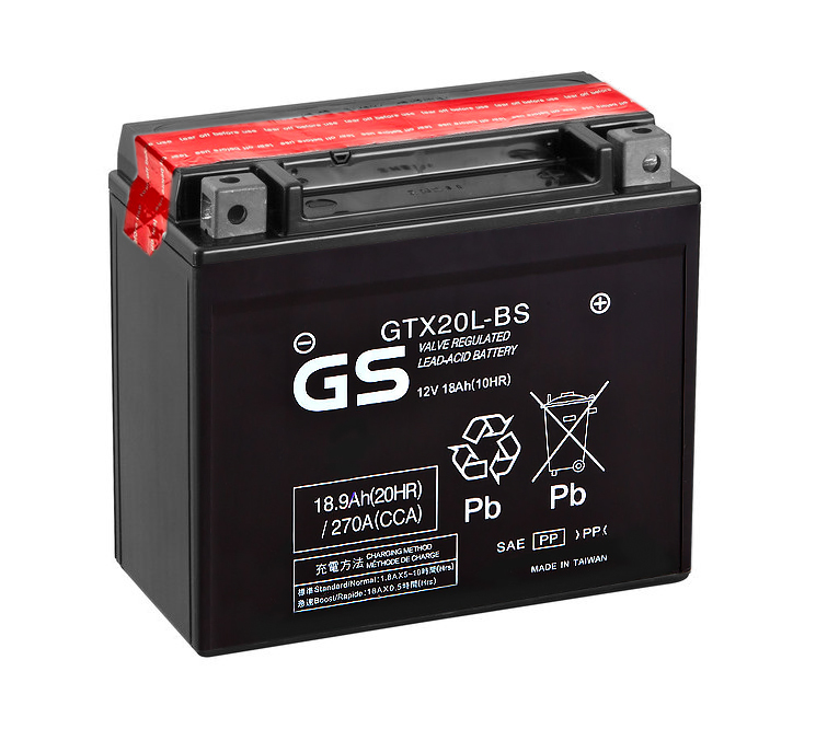 Мото аккумулятор GS GTX20L-BS 12V 18Ah 270А (175x87x155) обр. пол. AGM сухозаряж. (GS YUASA)