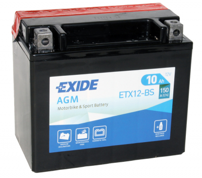 Мото аккумулятор Exide AGM сухозаряж. ETX12-BS 12V 10Ah 150A (150х87х130) прям. пол.