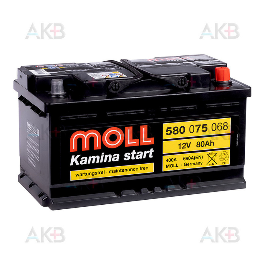 Автомобильный аккумулятор Moll Kamina Start 80SR низкий 680A (315x175x175)