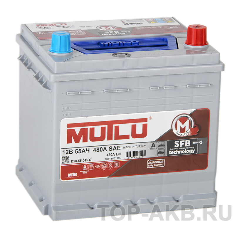 Автомобильный аккумулятор Mutlu Mega 55D20FL бортик 55R 450А (203x175x202) SMF M3
