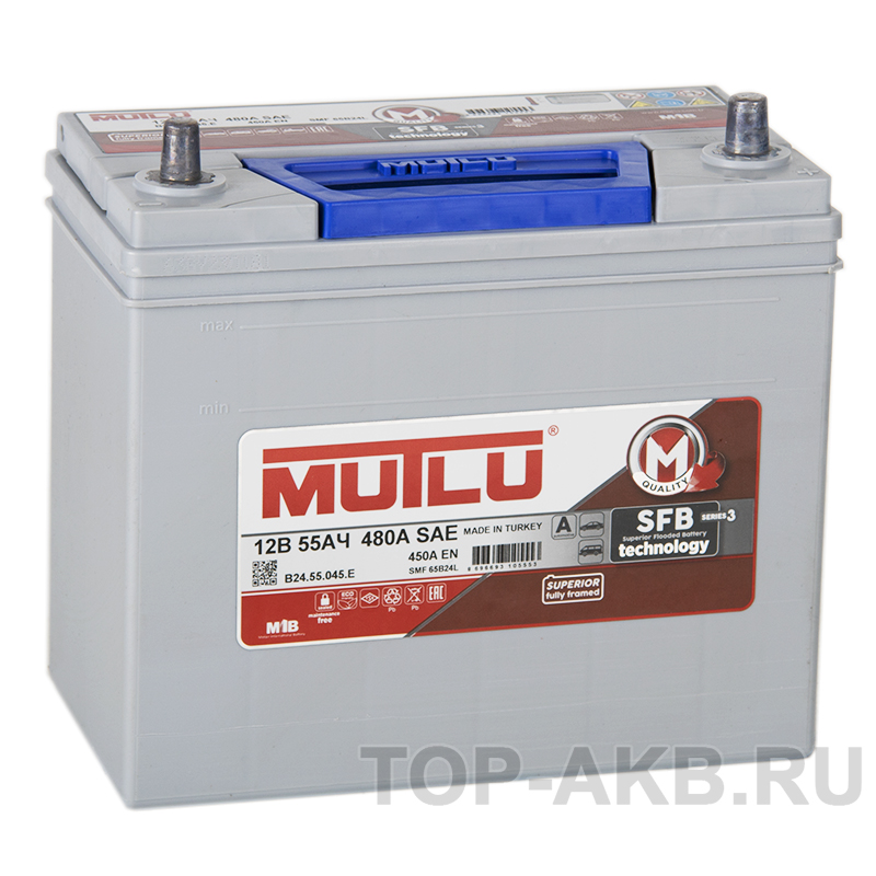 Автомобильный аккумулятор Mutlu Mega 65B24L 55R 450А (237x127x222) SMF M3