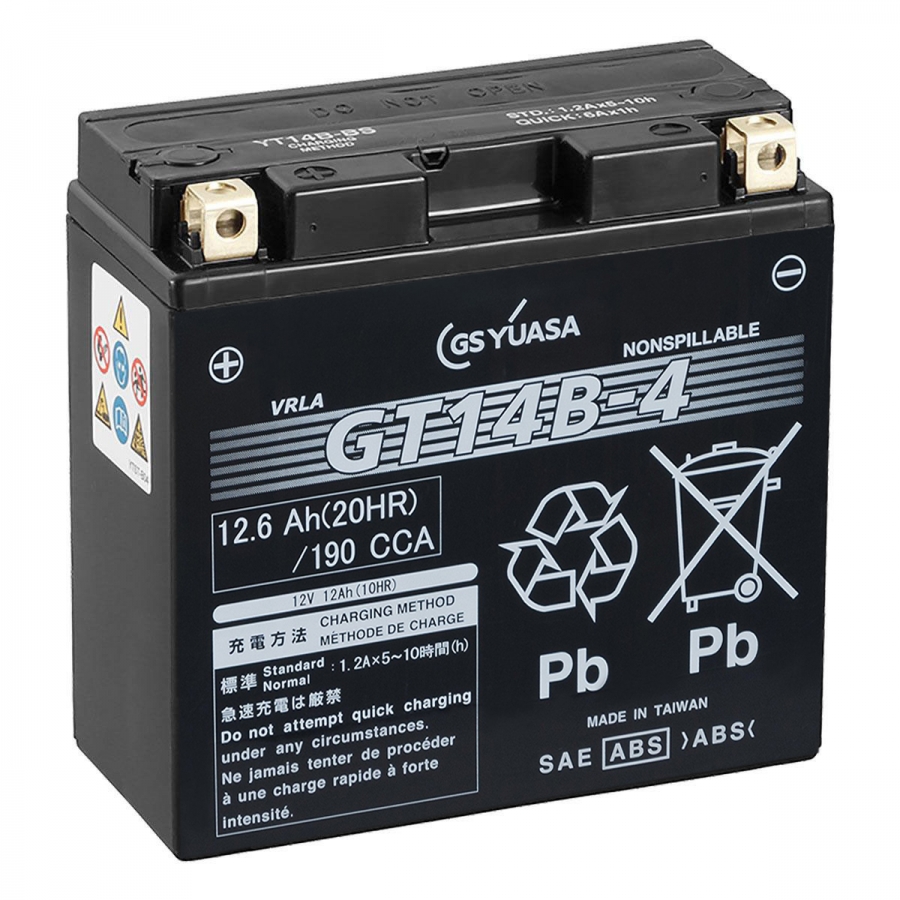 Мото аккумулятор GS YUASA GT14B-4 (YT14B-4) - 12 Ач 190А (151x70x146) прям. пол. AGM