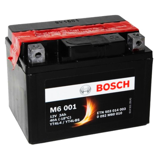 Мото аккумулятор Bosch Moto AGM 3 Ач 40А (114x71x86) M60010 обратная пол.