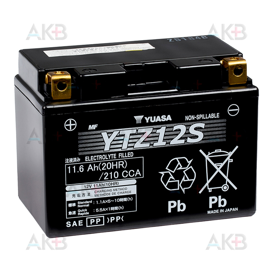 Мото аккумулятор Yuasa YTZ12S - 11 Ач 210А (150x87x110) прям. пол. AGM
