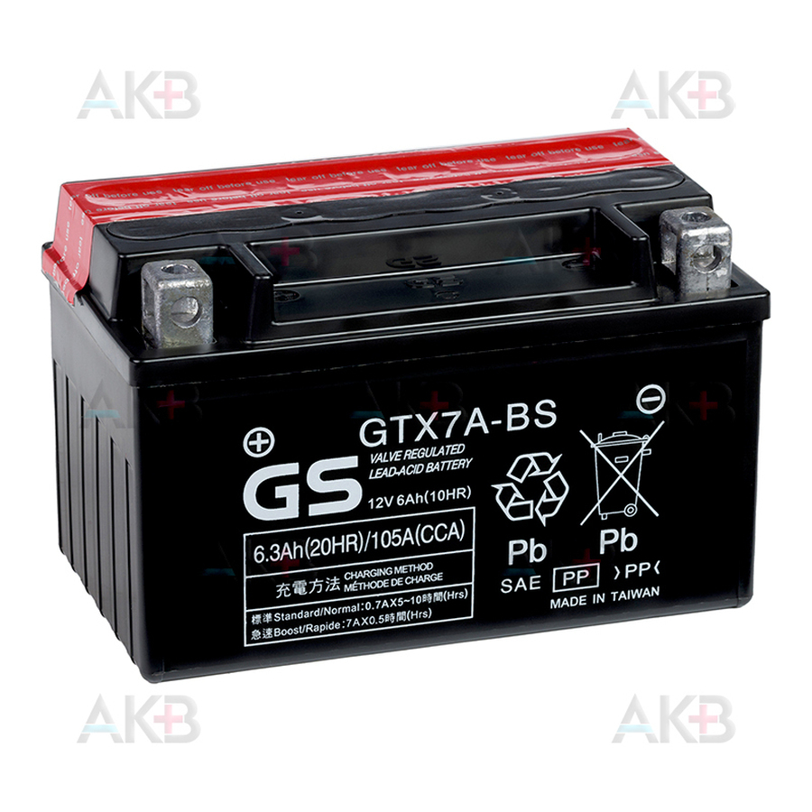 Мото аккумулятор GS GTX7A-BS 12V 6,3Ah 105А (150x87x93) прям. пол. AGM сухозаряж. GS YUASA