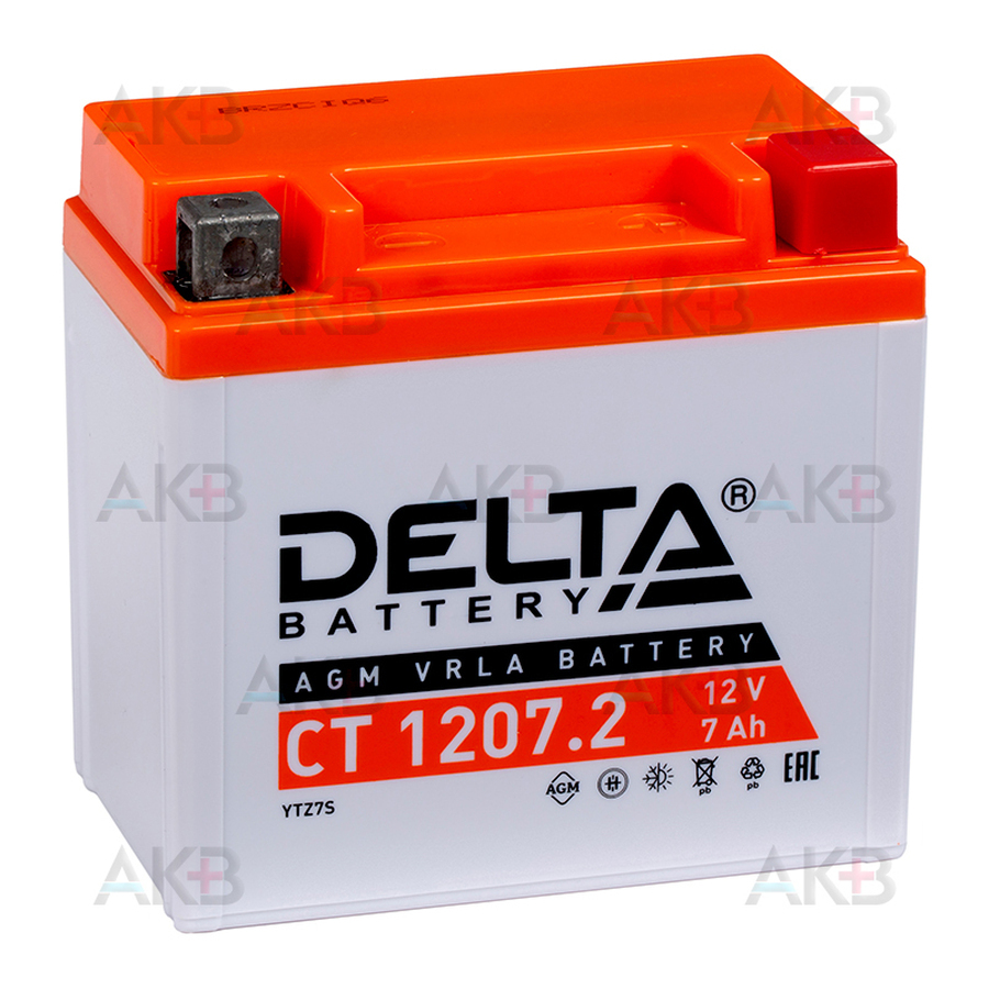 Мото аккумулятор Delta CT 1207.2, 12V 7Ah, 130А (113x70x105) YTZ7S