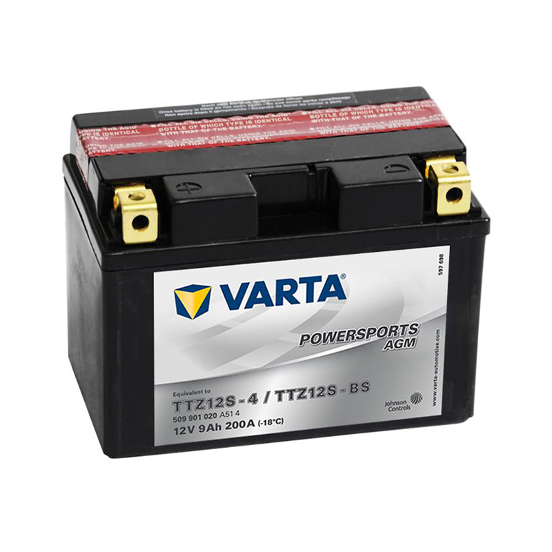Мото аккумулятор VARTA Powersports AGM TTZ12S-4/TTZ12S-BS 12V 9Ah 200А (150x87x110) прямая пол. 509 901 020, сухозар.