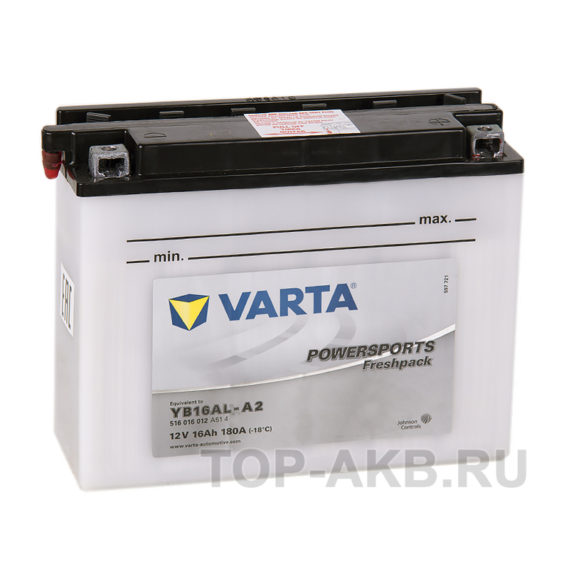 Мото аккумулятор VARTA Powersports Freshpack YB16AL-A2 16 Ач 180А (205x72x164) обр. пол. 516 016 012, сухозар.