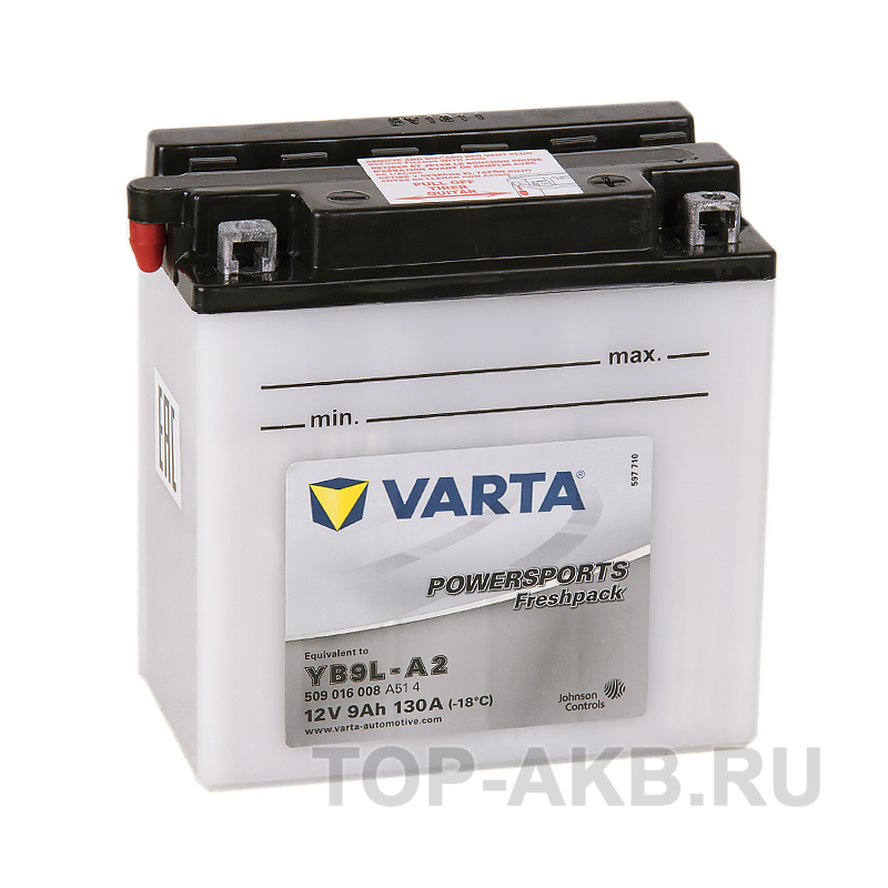 Мото аккумулятор VARTA Powersports Freshpack YB9L-A2 9 Ач 130А (135x75x139) обр. пол. 509 016 008, сухозар.
