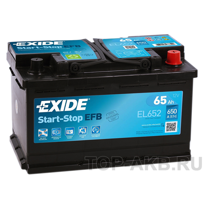Автомобильный аккумулятор Exide Start-Stop EFB 65R (650А 278x175x175) EL652