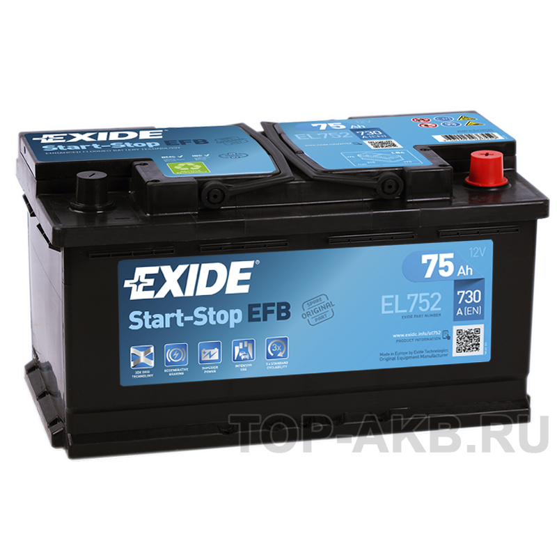 Автомобильный аккумулятор Exide Start-Stop EFB 75R (730А 315x175x175) EL752