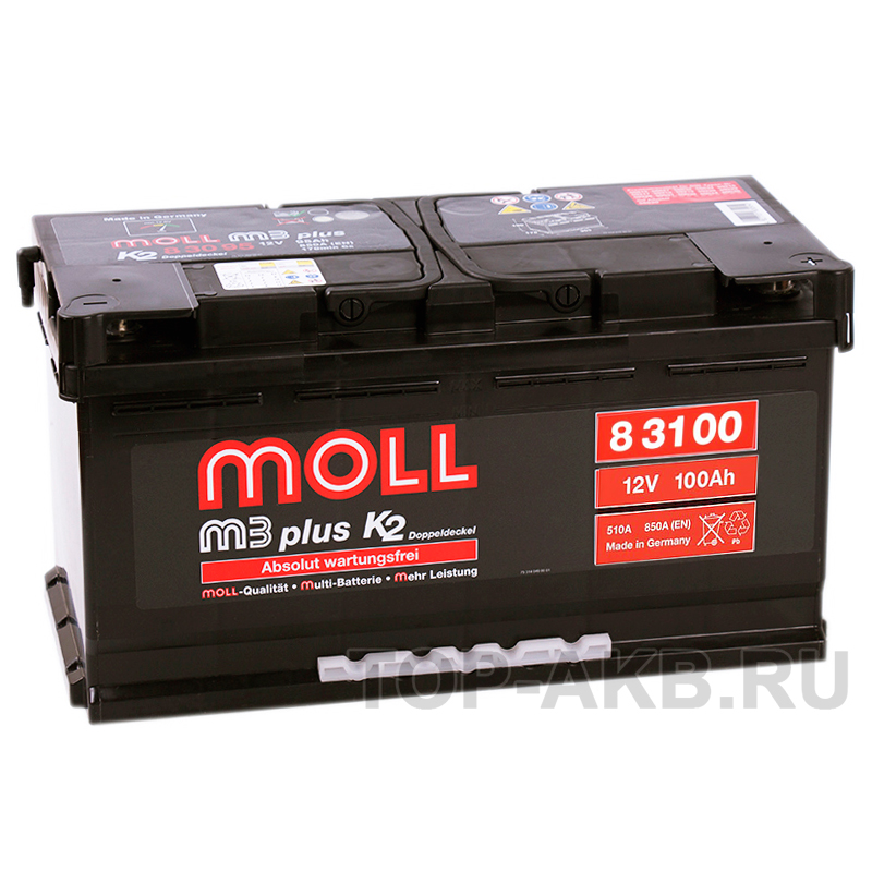 Автомобильный аккумулятор Moll M3plus 100R 850A 353x175x190