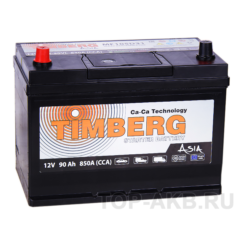 Автомобильный аккумулятор Timberg Asia 105D31R 90L 850A 296x172x220