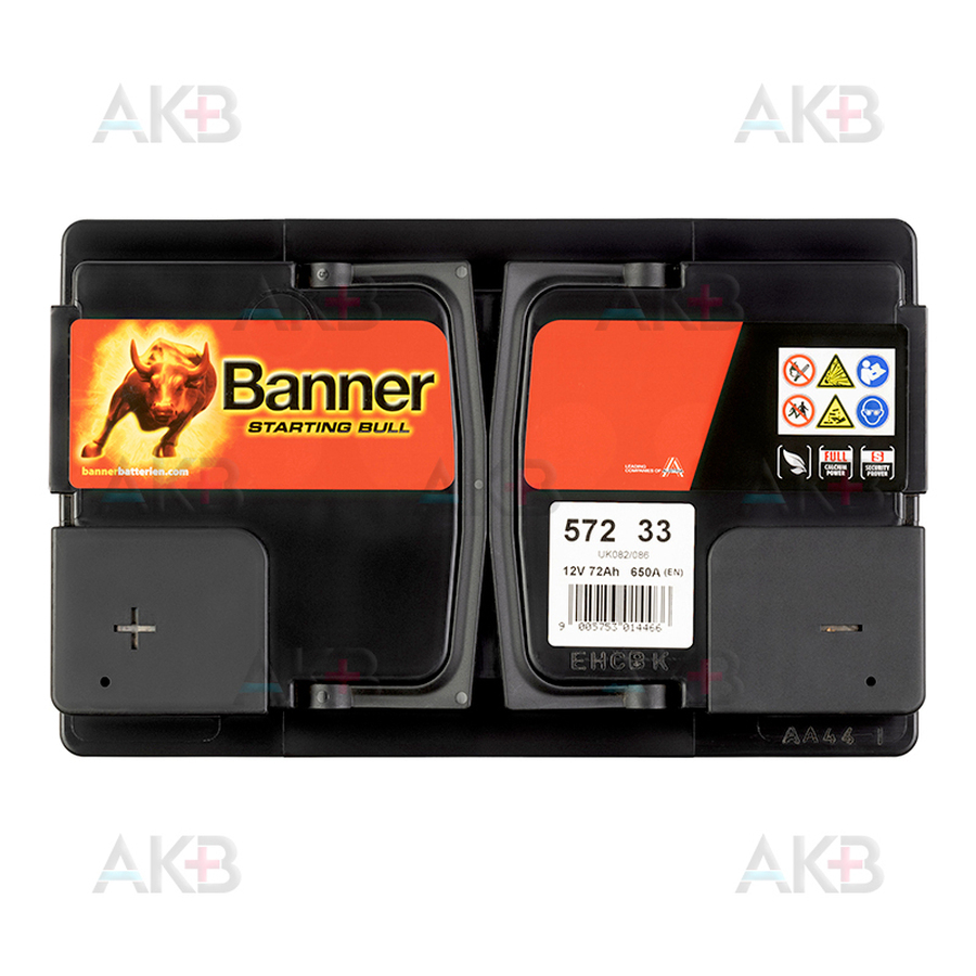 Автомобильный аккумулятор Banner Starting Bull (572 33) 72L 650A 278x175x190