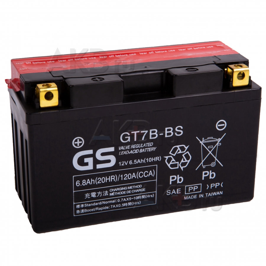 Мото аккумулятор GS GT7B-BS 12V 6,8Ah 120А (150x65x93) прям. пол. AGM сухозаряж. GS YUASA