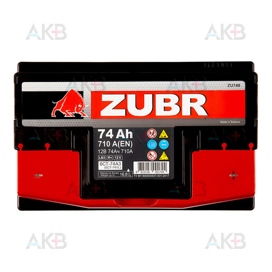 Автомобильный аккумулятор ZUBR Ultra 74R 710A (278x175x175) низкий
