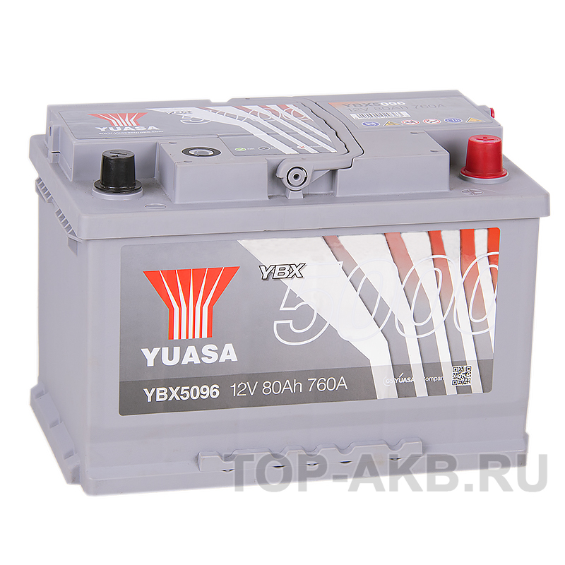 Автомобильный аккумулятор YUASA YBX5096 80 Ач 760А обр. пол. (278x175x190)