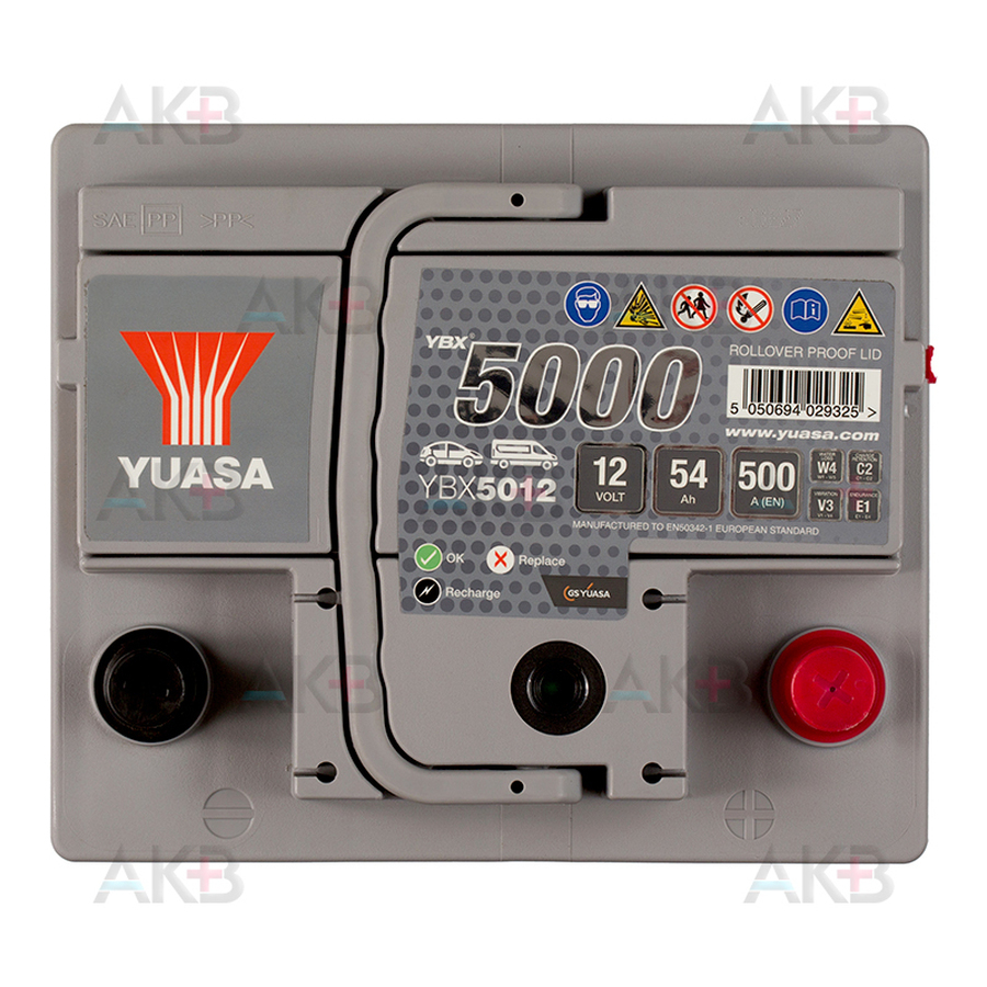 Автомобильный аккумулятор YUASA YBX5012 54 Ач 500А обр. пол. (207x175x190)