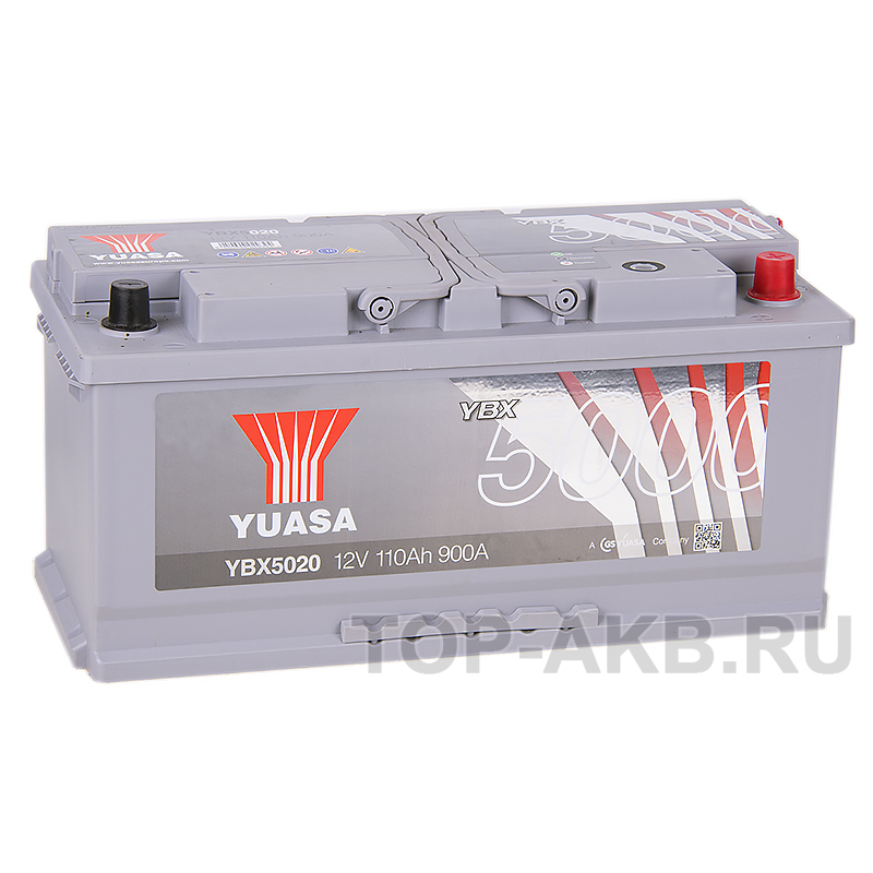 Автомобильный аккумулятор YUASA YBX5020 110 Aч 900А обр. пол. (393x175x190)
