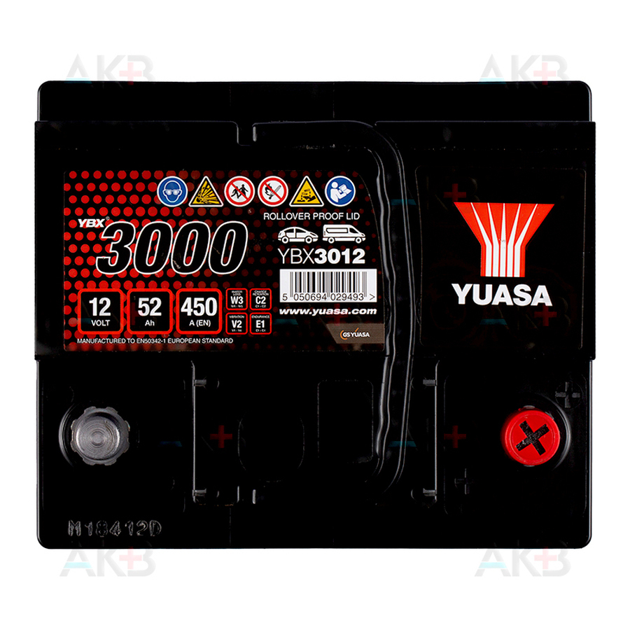 Автомобильный аккумулятор YUASA YBX3012 52 Ач 450А обр. пол. (207x175x190)