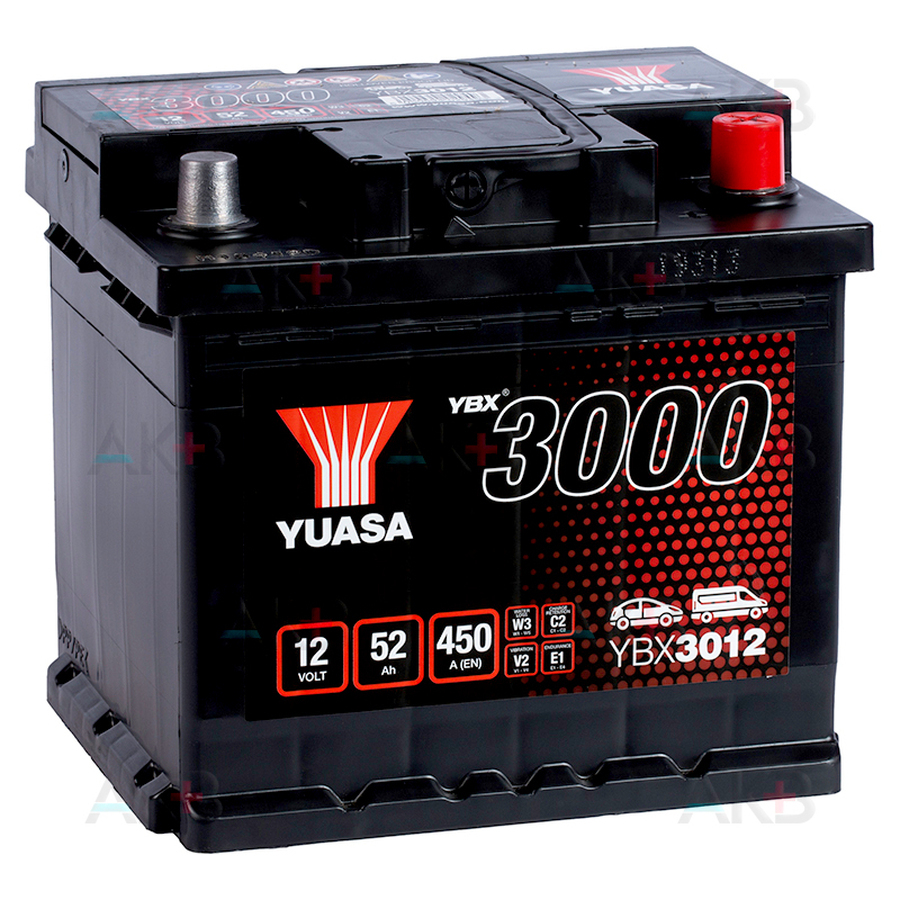 Автомобильный аккумулятор YUASA YBX3012 52 Ач 450А обр. пол. (207x175x190)