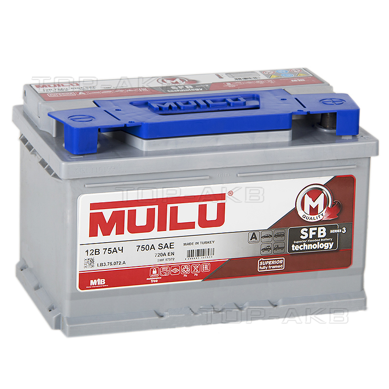 Автомобильный аккумулятор Mutlu Mega Calcium 75R низкий 720A 278x175x175