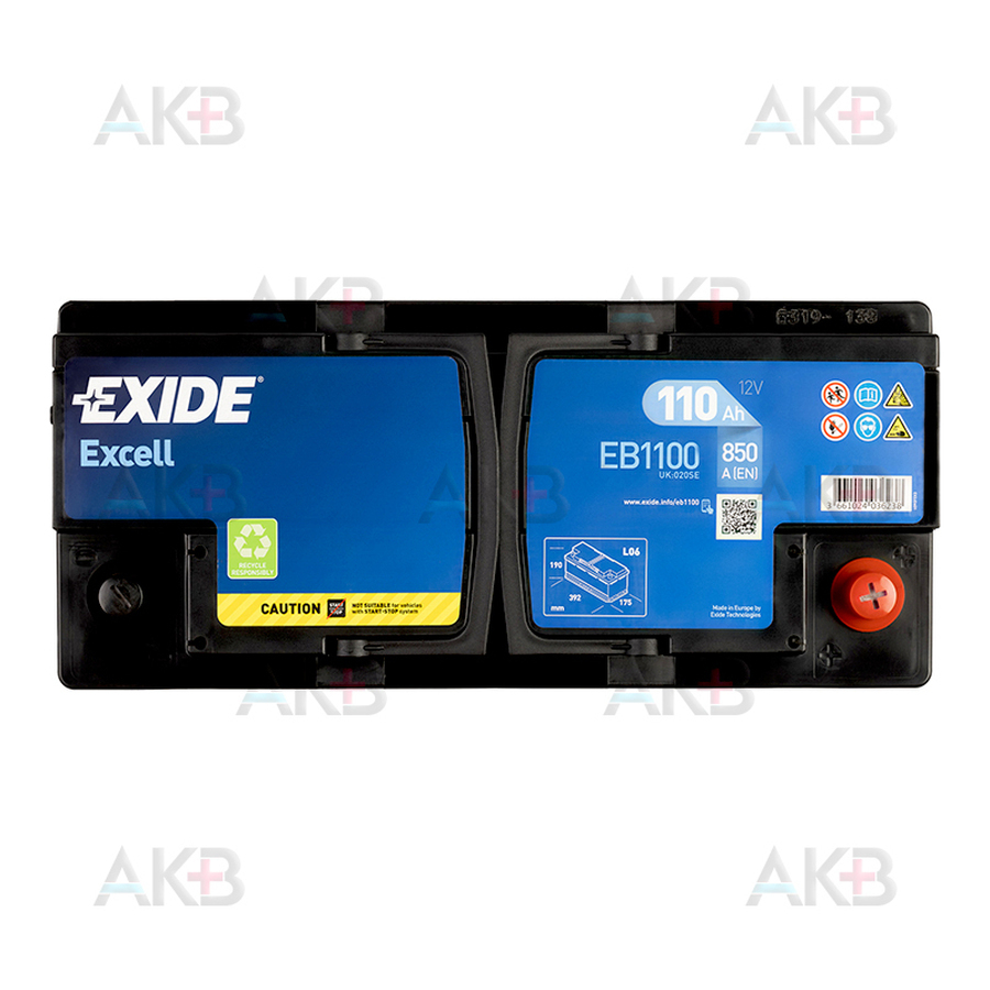 Автомобильный аккумулятор Exide Excell 110R (850A 393x175x190) EB1100