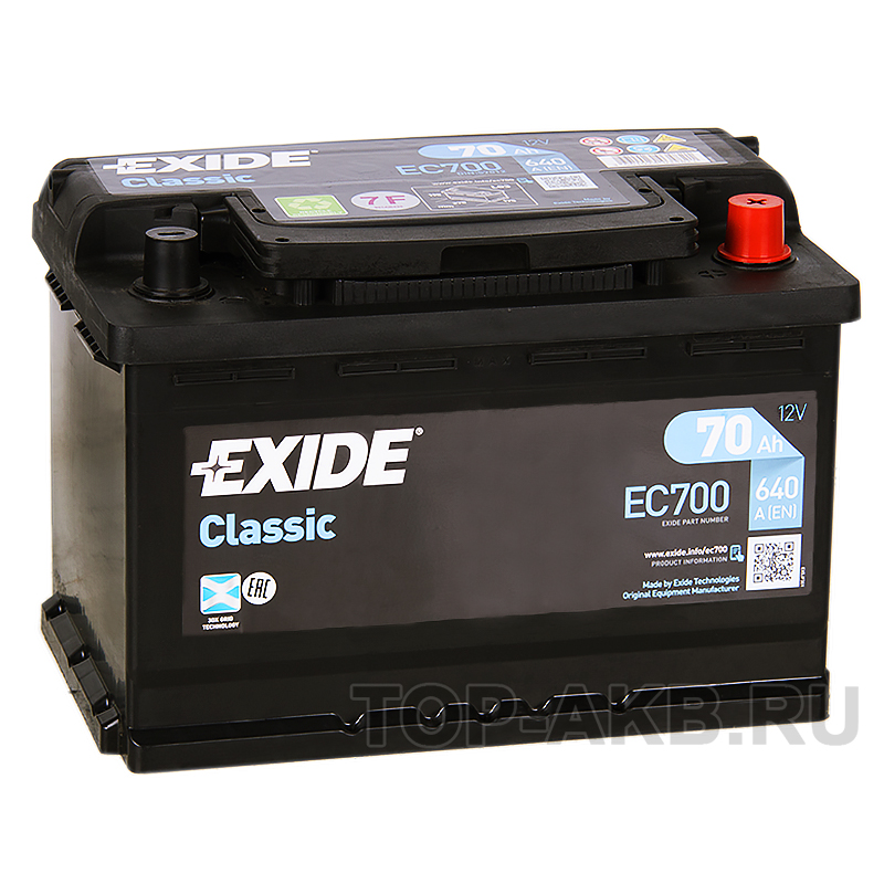 Автомобильный аккумулятор Exide Classic 70R 640A 278x175x190 EC700