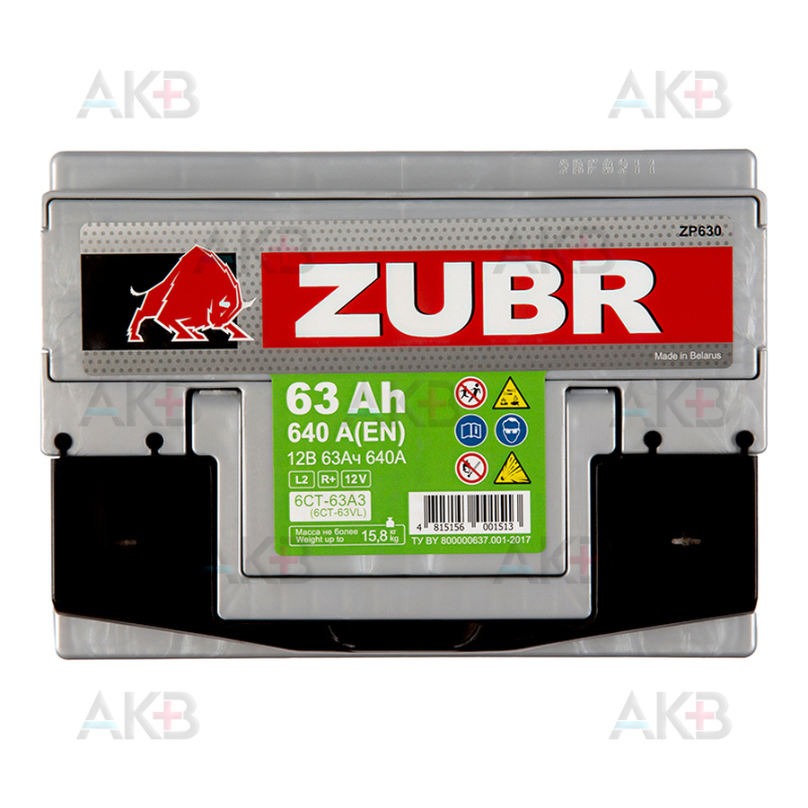 Автомобильный аккумулятор ZUBR Premium 63R 640A (242x175x190)