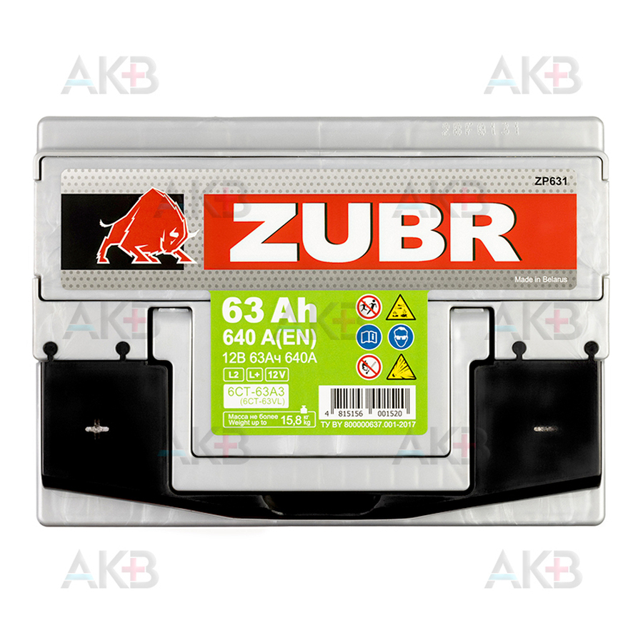 Автомобильный аккумулятор ZUBR Premium 63L 640A (242x175x190)