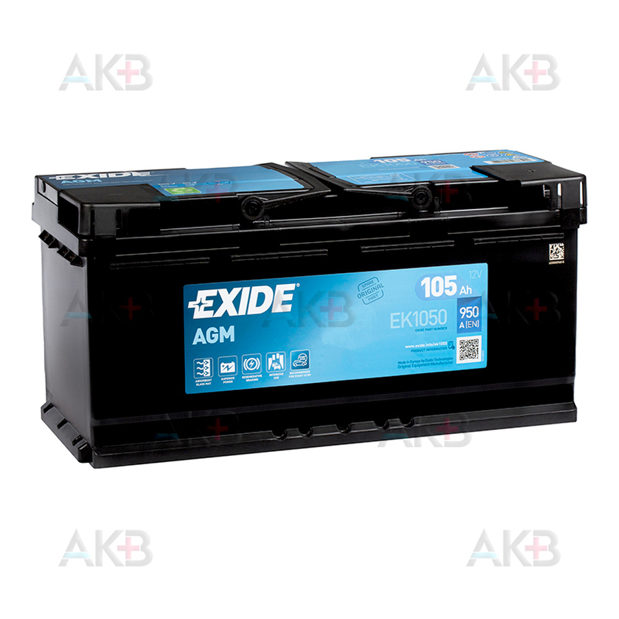 Автомобильный аккумулятор Exide Start-Stop AGM 105R (950А 393x175x190) EK1050