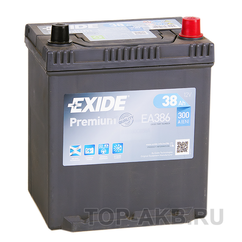 Автомобильный аккумулятор Exide Premium 38R (300A 187x127x227) EA386