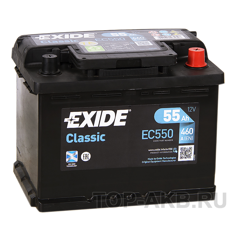 Автомобильный аккумулятор Exide Classic 55R 460A 242x175x190 EC550