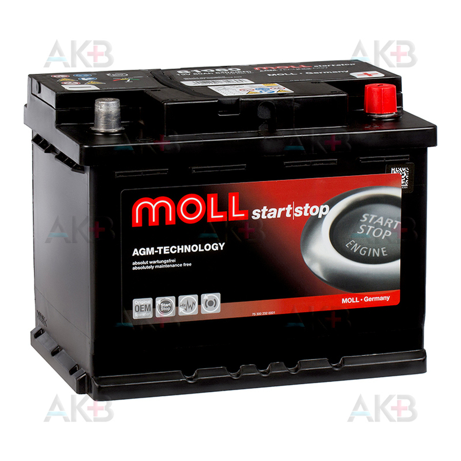 Автомобильный аккумулятор Moll AGM 60R Start-Stop 640A 242x175x190